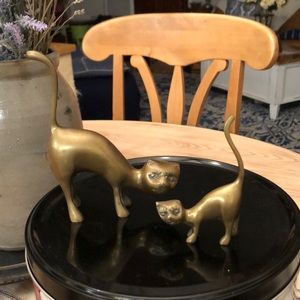 Mid century heavy brass cats mama and baby